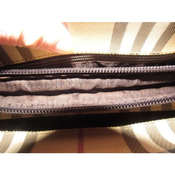 Burberry Brown Red White Black Nova Check Plaid Print Canvas Leather - Picture 7 of 12